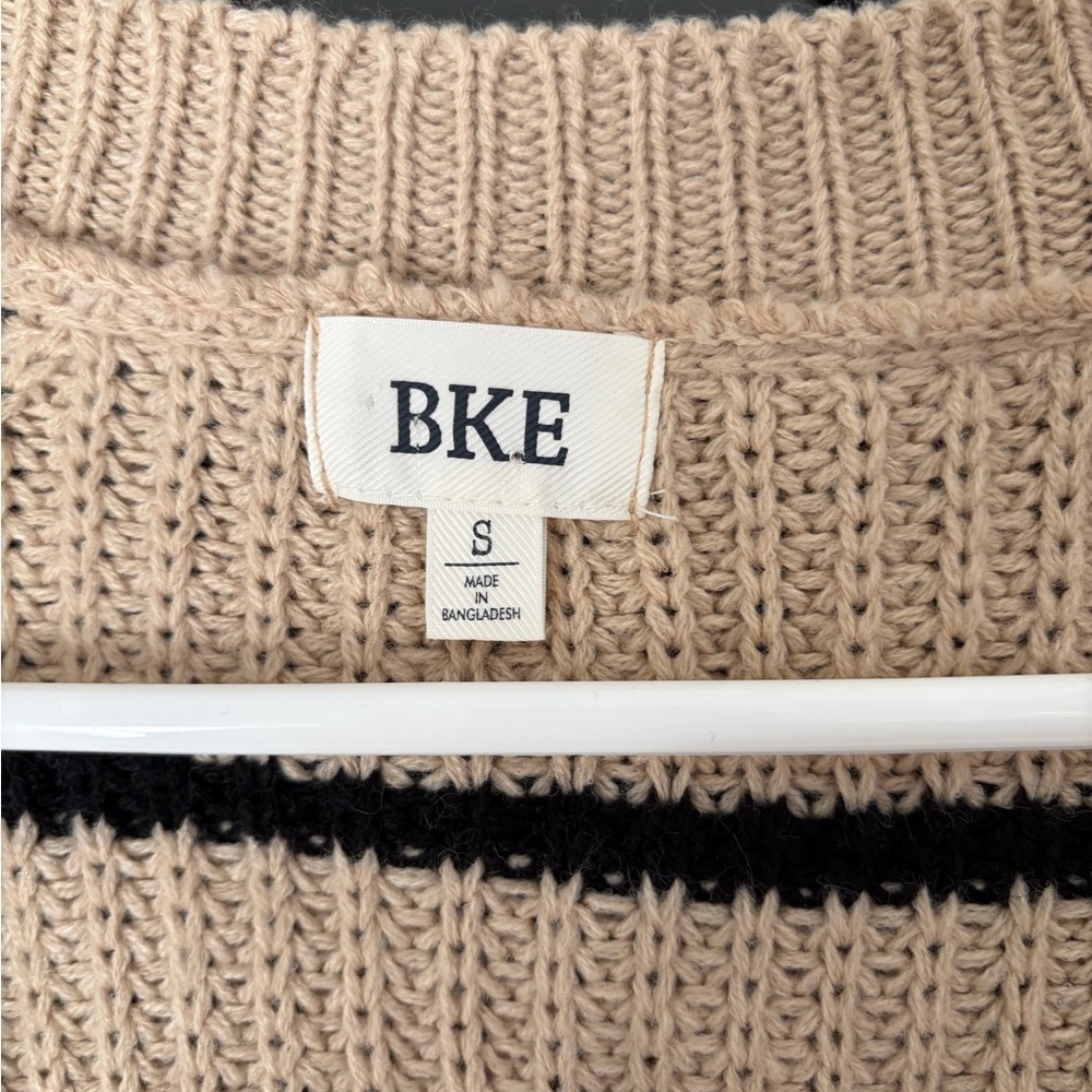 BKE Women's Cozy Striped Cardigan - Cream and Brown - Picture 4 of 4